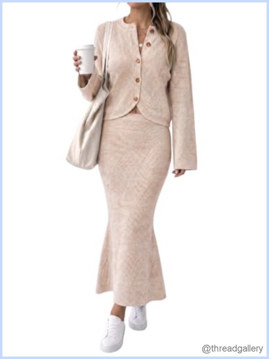 Dresses & Skirts - 2 Piece Knit Sweater Skirt Set Argyle Cardigan Fishtail Maxi Outfit